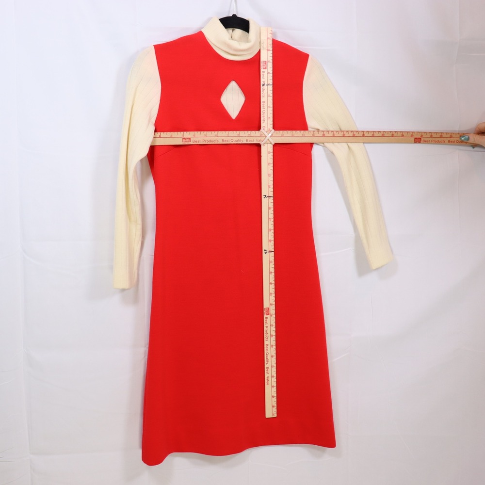 Bleeker Street Shift Dress S Red Womens Keyhole Turtleneck Vintage 60s - Picture 3 of 5